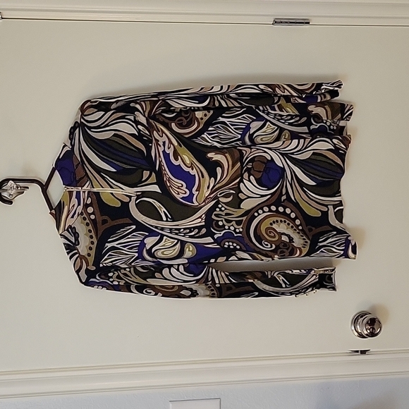 Chico's Retro Psychedelic Long Sleeve High Neck MOD Blouse - Picture 5 of 9